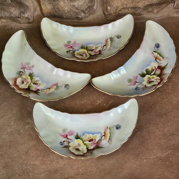 Lefton "TO A WILD ROSE" Half Moon Side Bone Dishes Set of 4 - Picture 1 of 8